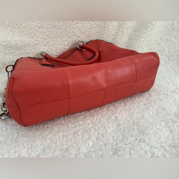 Coach Coral Pink Leather Satchel Bag Womens Pleated Chain Shoulder F15339 - Picture 8 of 16